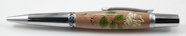 White Rose Wood Inlay Ballpoint - Click Image to Close